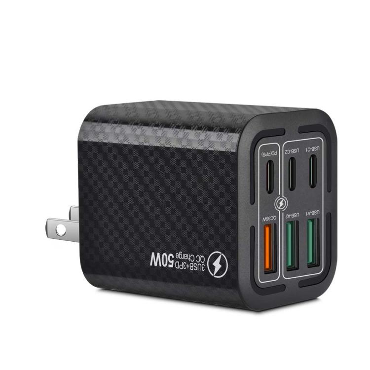 Chargeur de téléphone portable 6 ports 3USB+3Type-C 50W charge rapide, prise EU (Noir), prise EU (Blanc), prise EU (Jaune), prise US (Noir), prise US (Blanc), prise US (Jaune), prise UK (Noir), prise UK (Blanc), prise UK (Jaune)