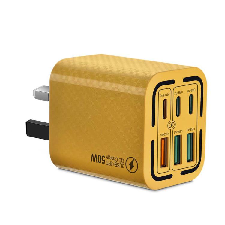 Chargeur de téléphone portable 6 ports 3USB+3Type-C 50W charge rapide, prise EU (Noir), prise EU (Blanc), prise EU (Jaune), prise US (Noir), prise US (Blanc), prise US (Jaune), prise UK (Noir), prise UK (Blanc), prise UK (Jaune)