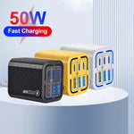 Chargeur de téléphone portable 6 ports 3USB+3Type-C 50W charge rapide, prise EU (Noir), prise EU (Blanc), prise EU (Jaune), prise US (Noir), prise US (Blanc), prise US (Jaune), prise UK (Noir), prise UK (Blanc), prise UK (Jaune)