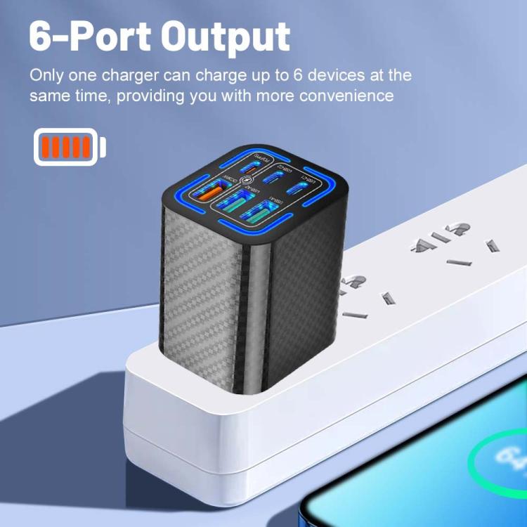 Chargeur de téléphone portable 6 ports 3USB+3Type-C 50W charge rapide, prise EU (Noir), prise EU (Blanc), prise EU (Jaune), prise US (Noir), prise US (Blanc), prise US (Jaune), prise UK (Noir), prise UK (Blanc), prise UK (Jaune)