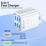 Chargeur de téléphone à charge rapide multi-port 6USB BK321, prise EU (Noir), prise EU (Blanc), prise EU (Jaune), prise US (Noir), prise US (Blanc), prise US (Jaune), prise UK (Noir), prise UK (Blanc), prise UK (Jaune)