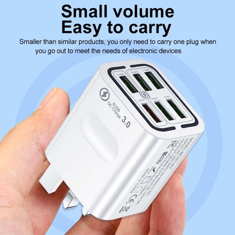 Chargeur de téléphone à charge rapide multi-port 6USB BK321, prise EU (Noir), prise EU (Blanc), prise EU (Jaune), prise US (Noir), prise US (Blanc), prise US (Jaune), prise UK (Noir), prise UK (Blanc), prise UK (Jaune)