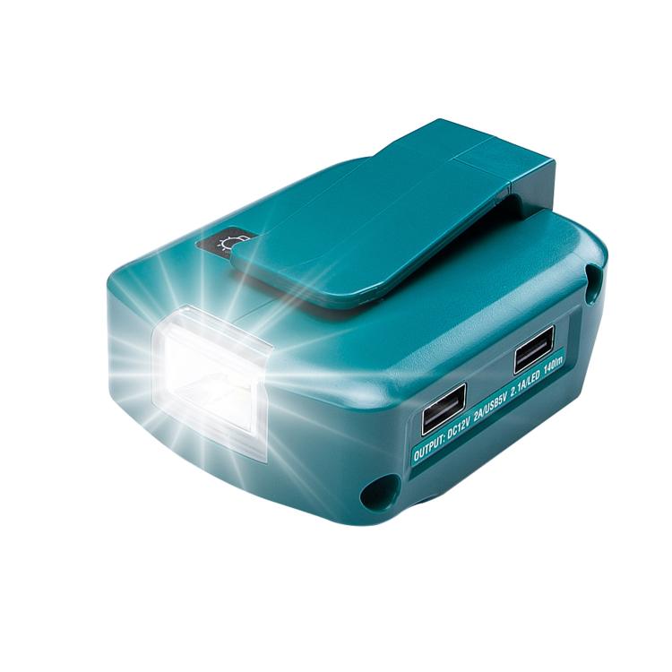 Adaptateur batterie lithium Makita 14,4V/18V avec éclairage LED, double USB + DC