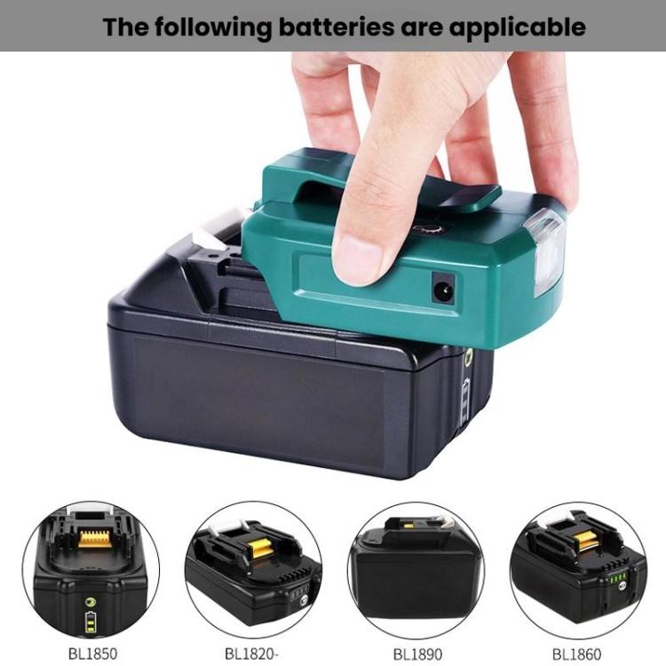 Adaptateur batterie lithium Makita 14,4V/18V avec éclairage LED, double USB + DC