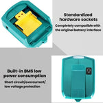 Adaptateur batterie lithium Makita 14,4V/18V avec éclairage LED, double USB + DC
