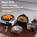 Outdoor Stainless Steel Dinner Plate Set Camping Portable BBQ Plate, With Storage Bag, AOTU AT6438-1 4pcs /Set, AOTU AT6438-1 8pcs /Set, AOTU AT6438-1 12pcs /Set, AOTU AT6438-1 16pcs /Set