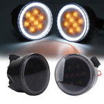 2pcs For Wrangler Plum Blossom-Shaped Yellow LED Car Lights Car Modified Grille Turn Signal Lights, With Aperture, Without Aperture
