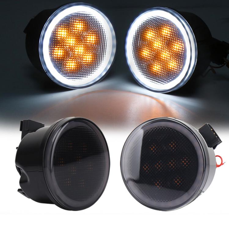 2pcs For Wrangler Plum Blossom-Shaped Yellow LED Car Lights Car Modified Grille Turn Signal Lights, With Aperture, Without Aperture