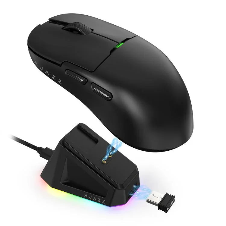 Souris gaming Ajazz mode double 2,4G / filaire avec puce PAW3395, AJ159P avec station de charge noire, AJ159P avec station de charge blanche, AJ159 blanche
