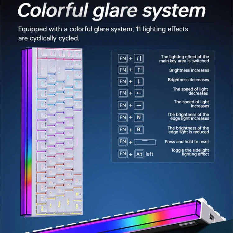 Clavier mécanique filaire NACODEX NK68 à axe magnétique couleur éblouissante pour bureau et gaming, 68 touches, blanc ordinaire, blanc contour, noir contour