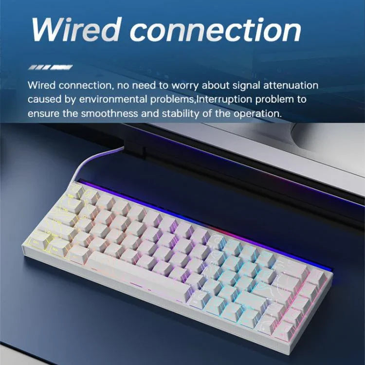 Clavier mécanique filaire NACODEX NK68 à axe magnétique couleur éblouissante pour bureau et gaming, 68 touches, blanc ordinaire, blanc contour, noir contour