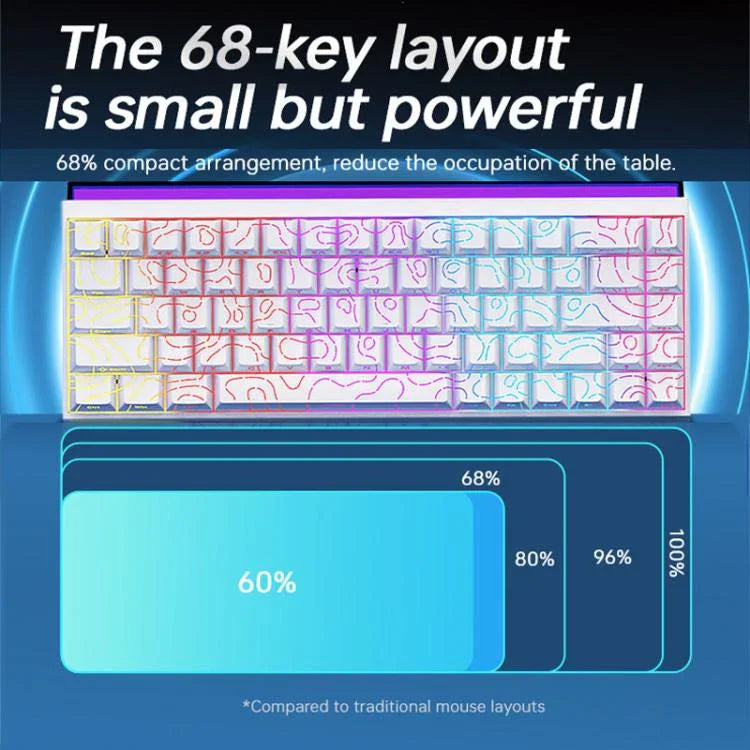 Clavier mécanique filaire NACODEX NK68 à axe magnétique couleur éblouissante pour bureau et gaming, 68 touches, blanc ordinaire, blanc contour, noir contour