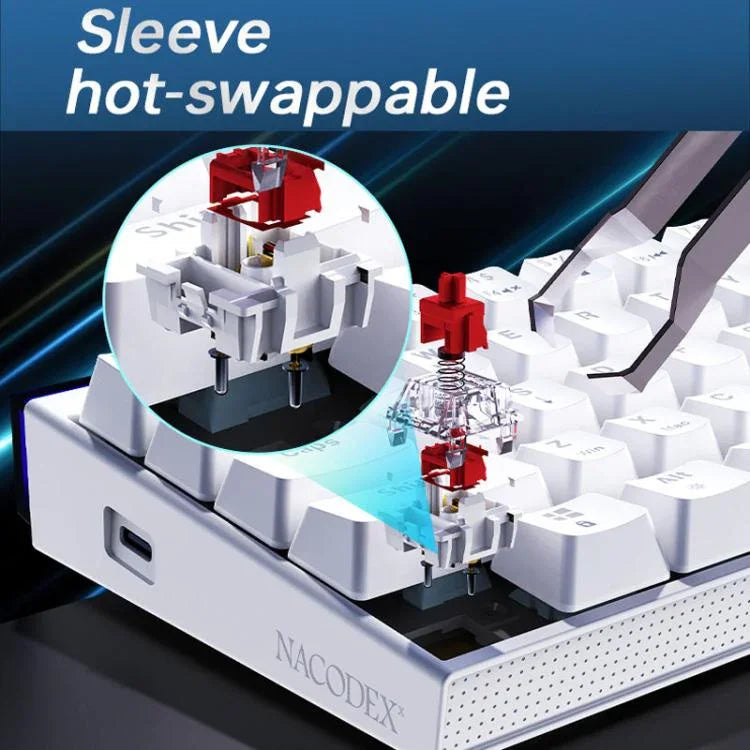 Clavier mécanique filaire NACODEX NK68 à axe magnétique couleur éblouissante pour bureau et gaming, 68 touches, blanc ordinaire, blanc contour, noir contour