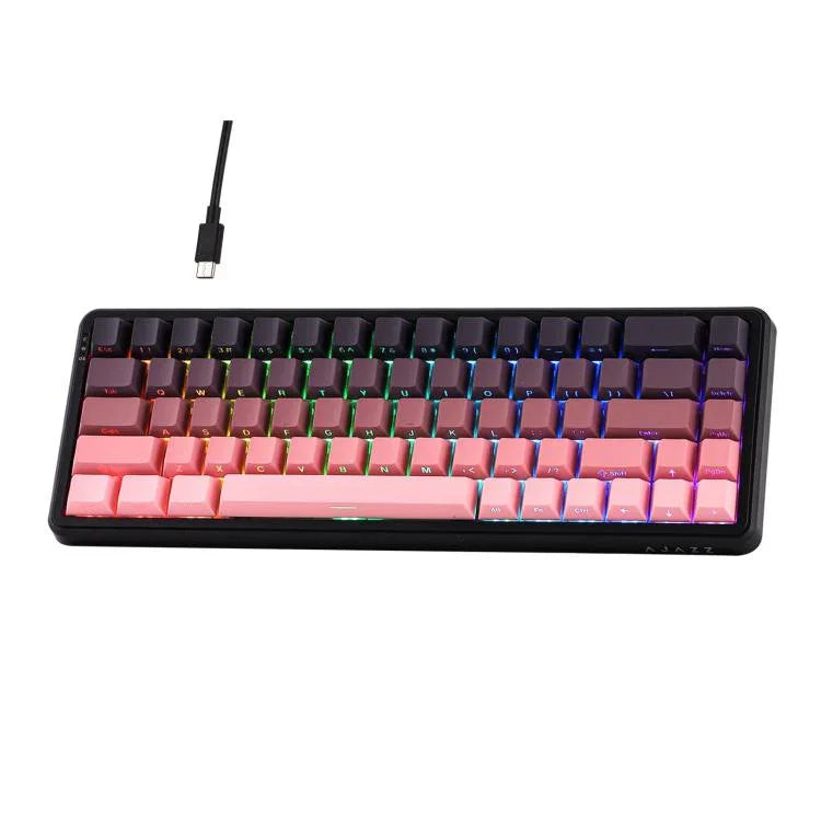 Clavier mécanique filaire Ajazz AK680 MAX à axe magnétique avec éclairage RGB, noir, blanc, noir gris jaune, bleu blanc bleu foncé, gravure latérale dégradé rose, noir contour, blanc contour
