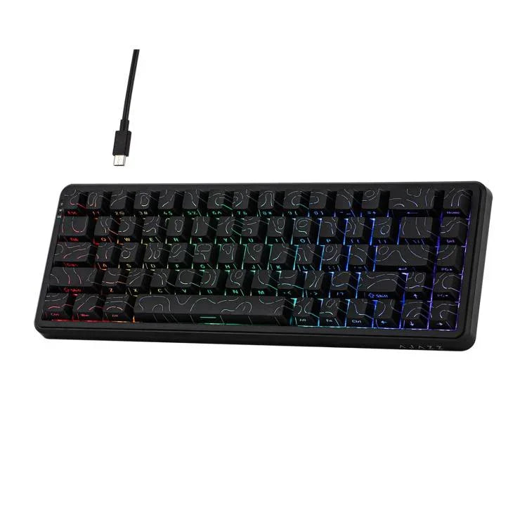Clavier mécanique filaire Ajazz AK680 MAX à axe magnétique avec éclairage RGB, noir, blanc, noir gris jaune, bleu blanc bleu foncé, gravure latérale dégradé rose, noir contour, blanc contour