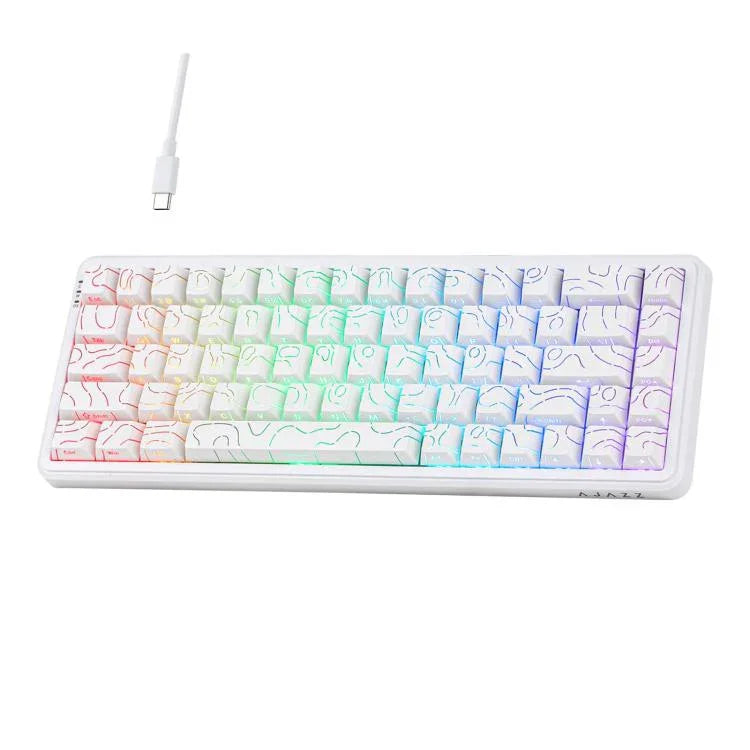 Clavier mécanique filaire Ajazz AK680 MAX à axe magnétique avec éclairage RGB, noir, blanc, noir gris jaune, bleu blanc bleu foncé, gravure latérale dégradé rose, noir contour, blanc contour
