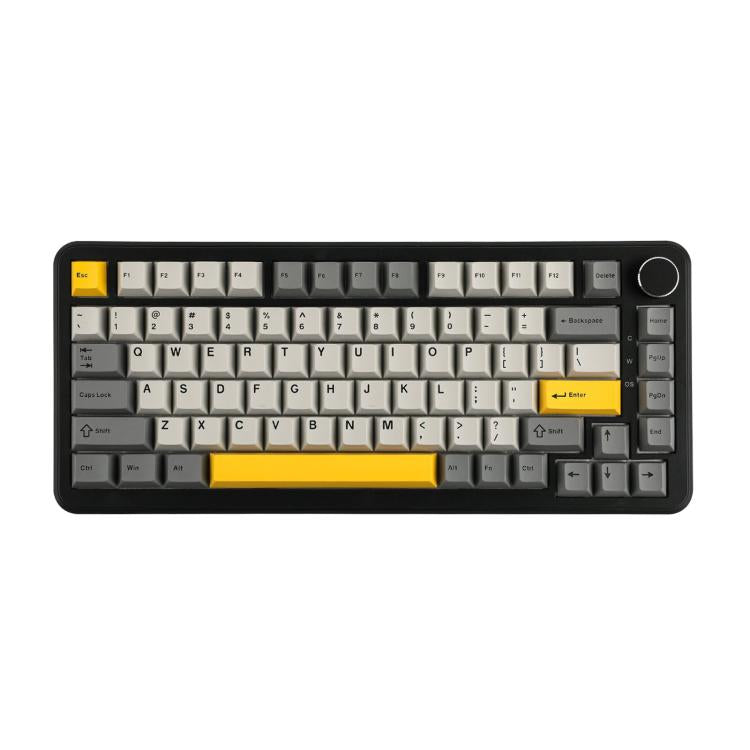 Clavier mécanique Ajazz AK820 MAX 75 touches échangeable à chaud avec joint et éclairage RGB, axe Ice Cream tri-mode noir gris jaune, axe magnétique filaire noir gris jaune, axe magnétique filaire gravure latérale dégradé gris