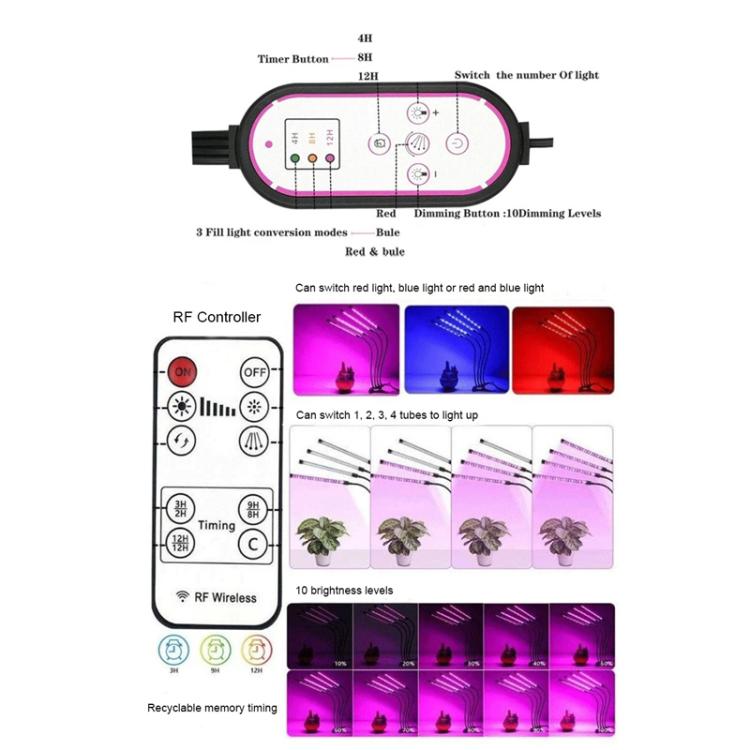 Lampe de Croissance de Plantes Clip-On Spectre Complet avec Télécommande, 2 Têtes, 3 Têtes, 4 Têtes