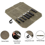 Sac de rangement portable en toile cirée humide pour couteaux de pique-nique, 7 compartiments (vert armée), 7 compartiments (kaki)