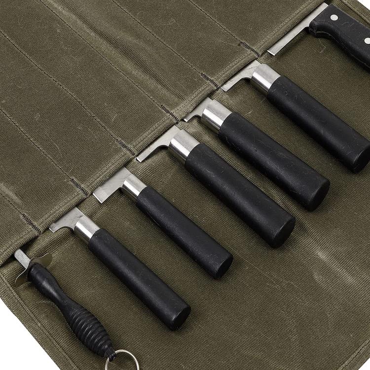 Sac de rangement portable en toile cirée humide pour couteaux de pique-nique, 7 compartiments (vert armée), 7 compartiments (kaki)