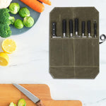 Sac de rangement portable en toile cirée humide pour couteaux de pique-nique, 7 compartiments (vert armée), 7 compartiments (kaki)