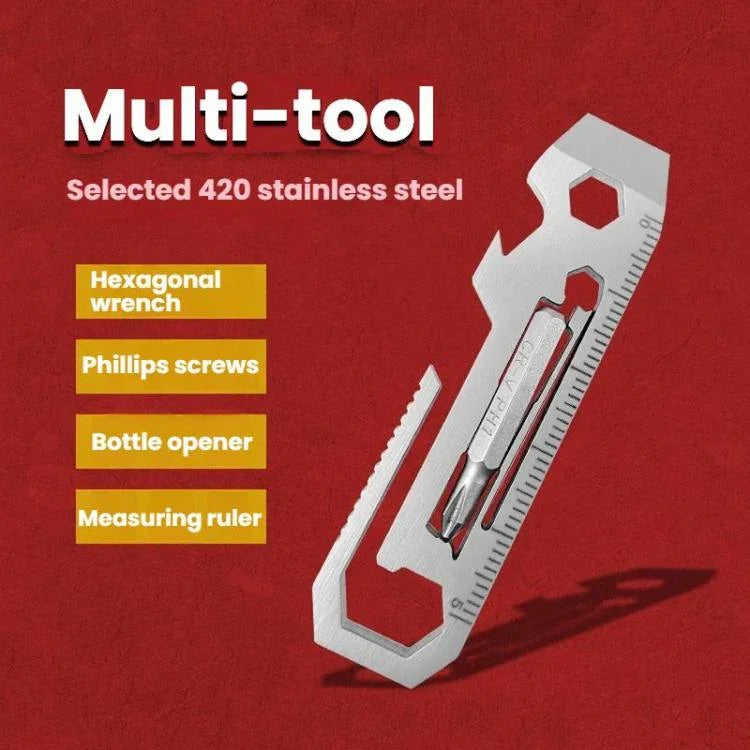 Multi-outil avec clé à molette en lot Carte outil en acier inoxydable, 7 en 1