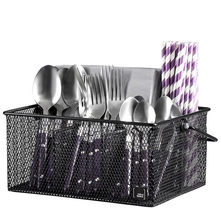 Panier Organisateur de Couverts en Fer à Poignée, Support de Rangement et Séchage d'Ustensiles Divisé pour Cuisine et Outils de Nettoyage de Table