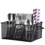 Panier Organisateur de Couverts en Fer à Poignée, Support de Rangement et Séchage d'Ustensiles Divisé pour Cuisine et Outils de Nettoyage de Table