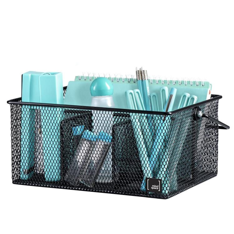 Panier Organisateur de Couverts en Fer à Poignée, Support de Rangement et Séchage d'Ustensiles Divisé pour Cuisine et Outils de Nettoyage de Table