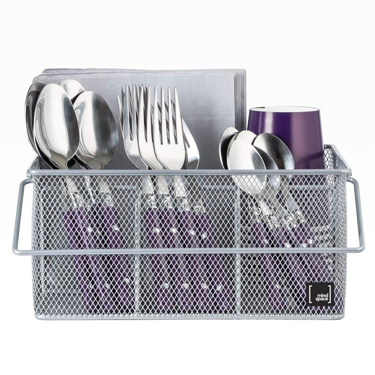 Panier Organisateur de Couverts en Fer à Poignée, Support de Rangement et Séchage d'Ustensiles Divisé pour Cuisine et Outils de Nettoyage de Table