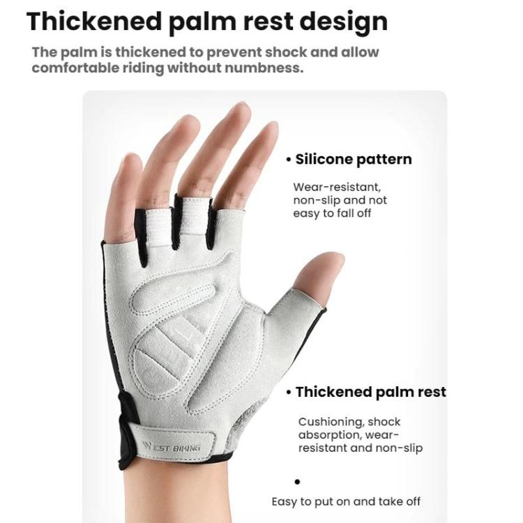 WEST BIKING Gants de cyclisme mi-doigts respirants, antichocs et antidérapants, Tailles M, L, XL, XXL