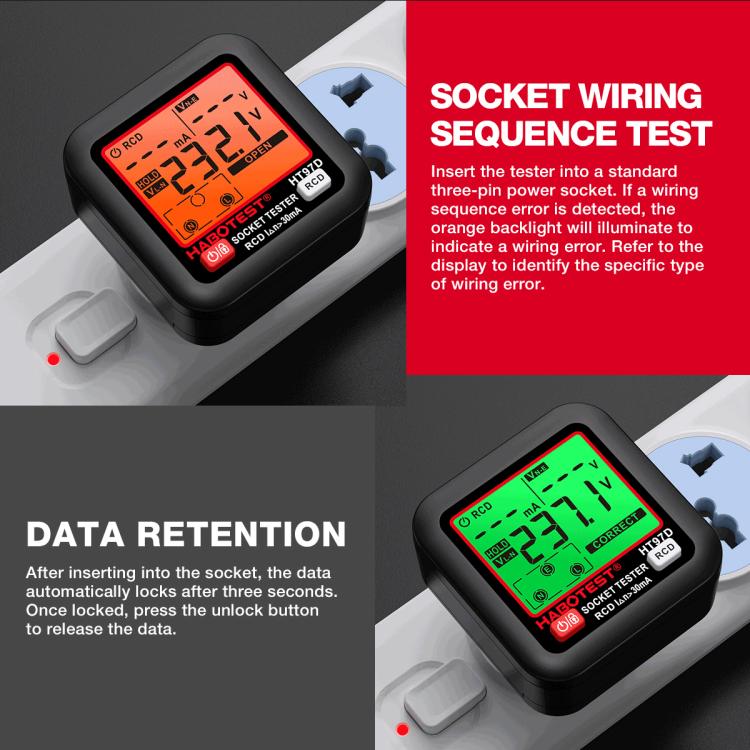 Prise de test électrique intelligente à affichage numérique HABOTEST, HT97B prise US, HT97D prise EU, HT97E prise UK