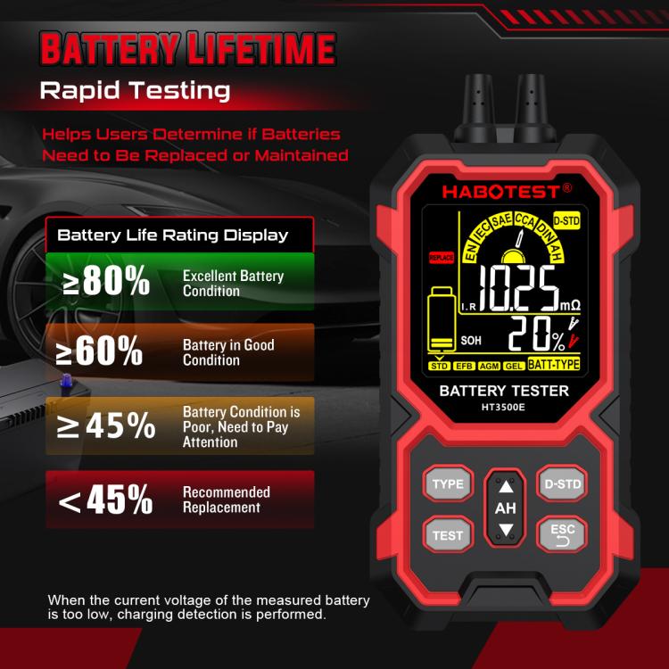 Testeur de durée de vie de batterie de voiture 12/24V HABOTEST