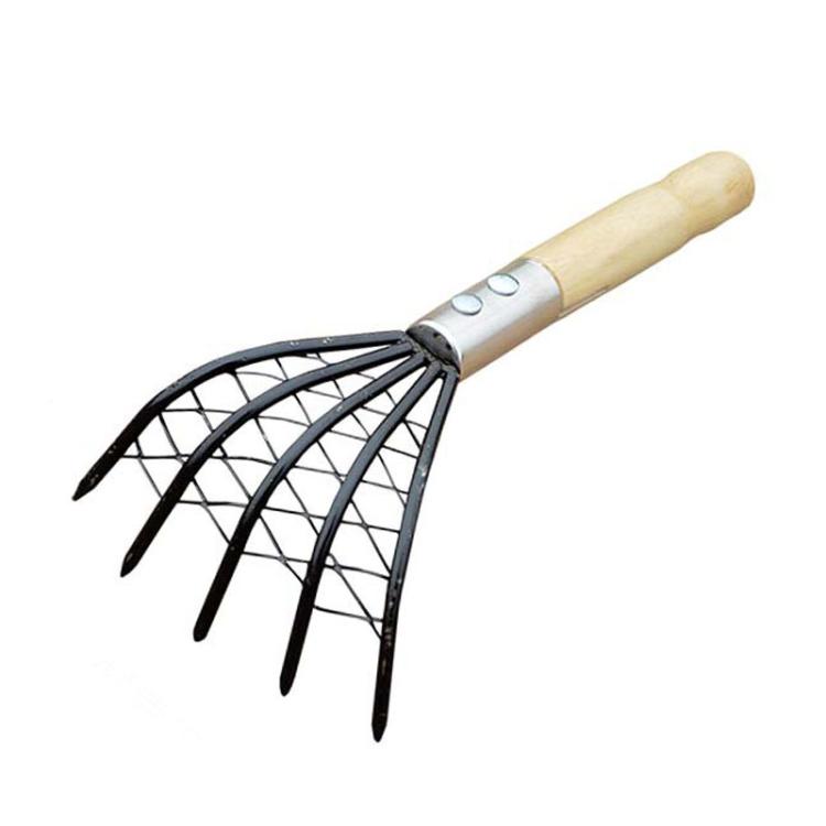Râteau à palourdes avec poche en maille Râteau de plage en bois Petit outil râteau en fer, court, long