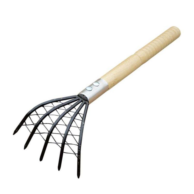 Râteau à palourdes avec poche en maille Râteau de plage en bois Petit outil râteau en fer, court, long