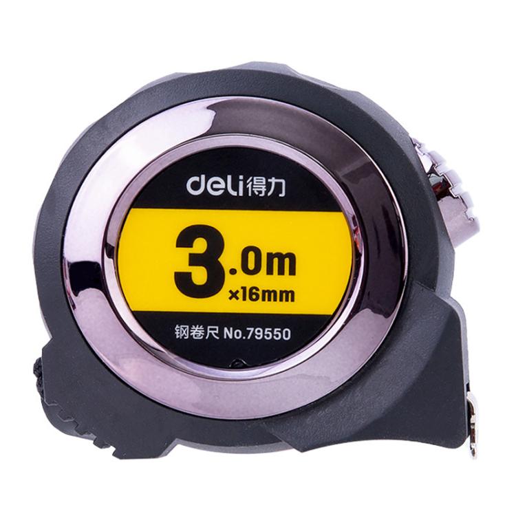 Mètre ruban en acier auto-bloquant avec règle de mesure recouverte de TPR, Deli 79550 3m x 16mm, Deli 79551 5m x 19mm, Deli 79552 7,5m x 25mm, Deli 79553 10m x 25mm
