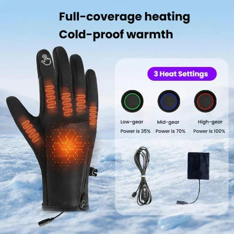 Gants Chauffants Électriques Homme Femme 3 Niveaux de Chaleur, Gants Thermiques Hiver Coupe-Froid/Vent pour Équitation en Plein Air, Ski, Randonnée, Taille Unique