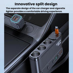228W Car Cigarette Lighter Retractable Cable 3 In 1 Fast-Charging Car Charger With Independent Switches, C35L