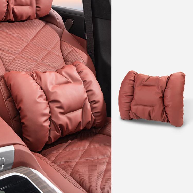 Car Stain-Resistant Leather Headrest Car Neck Pillow Lumbar Cushion Set, Headrest Black, Headrest Brown, Headrest Red, Backrest Black, Backrest Brown, Backrest Red, Headrest+Backrest Black, Headrest+Backrest Brwon, Headrest+Backrest Red