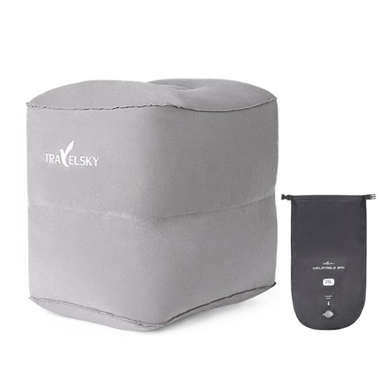TRAELSKY Pouf gonflable en PVC floqué Repose-pieds pour avion, train, voiture Repose-pieds de bureau avec sac gonflable, 2 couches, 3 couches, Hauteur réglable Double valve
