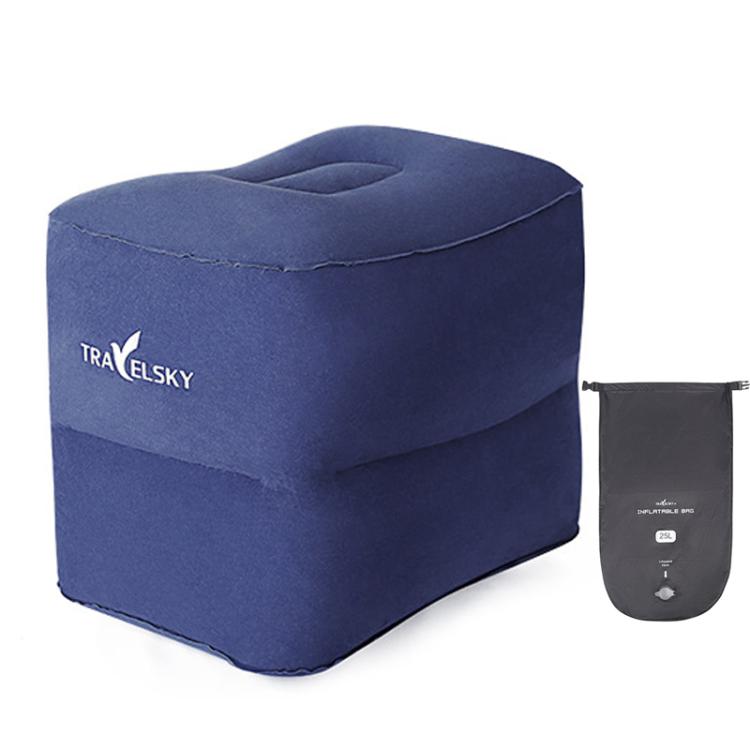 TRAELSKY Pouf gonflable en PVC floqué Repose-pieds pour avion, train, voiture Repose-pieds de bureau avec sac gonflable, 2 couches, 3 couches, Hauteur réglable Double valve