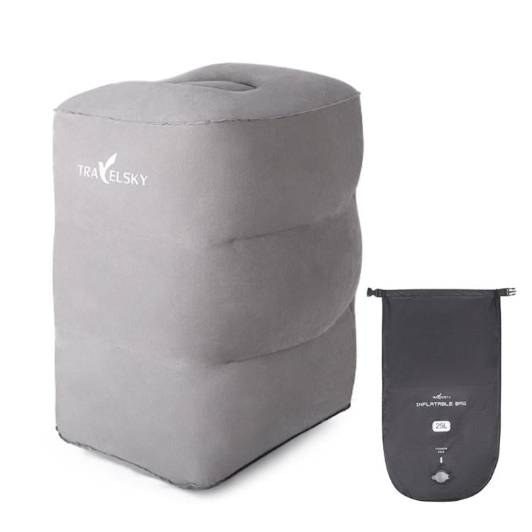 TRAELSKY Pouf gonflable en PVC floqué Repose-pieds pour avion, train, voiture Repose-pieds de bureau avec sac gonflable, 2 couches, 3 couches, Hauteur réglable Double valve
