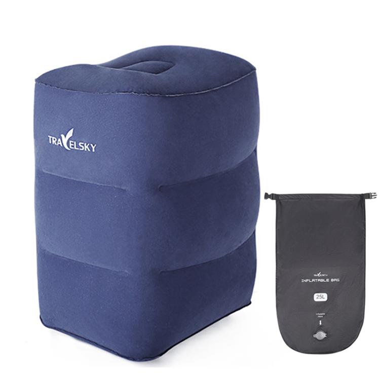 TRAELSKY Pouf gonflable en PVC floqué Repose-pieds pour avion, train, voiture Repose-pieds de bureau avec sac gonflable, 2 couches, 3 couches, Hauteur réglable Double valve