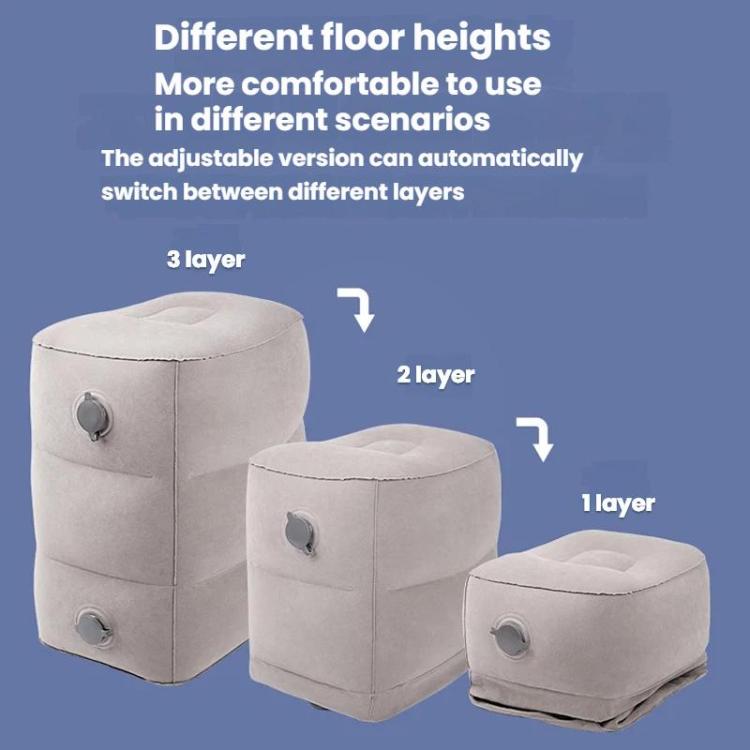 TRAELSKY Pouf gonflable en PVC floqué Repose-pieds pour avion, train, voiture Repose-pieds de bureau avec sac gonflable, 2 couches, 3 couches, Hauteur réglable Double valve