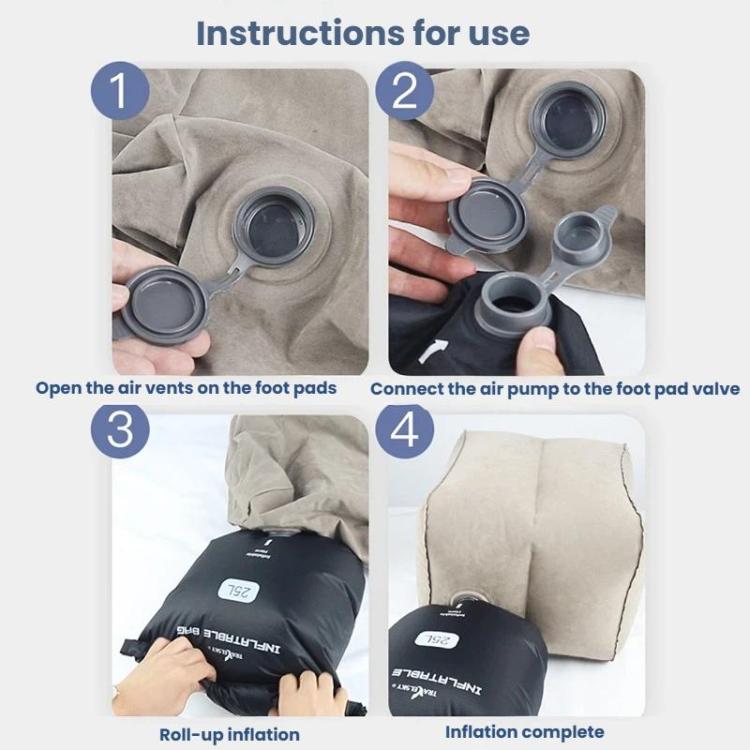 TRAELSKY Pouf gonflable en PVC floqué Repose-pieds pour avion, train, voiture Repose-pieds de bureau avec sac gonflable, 2 couches, 3 couches, Hauteur réglable Double valve