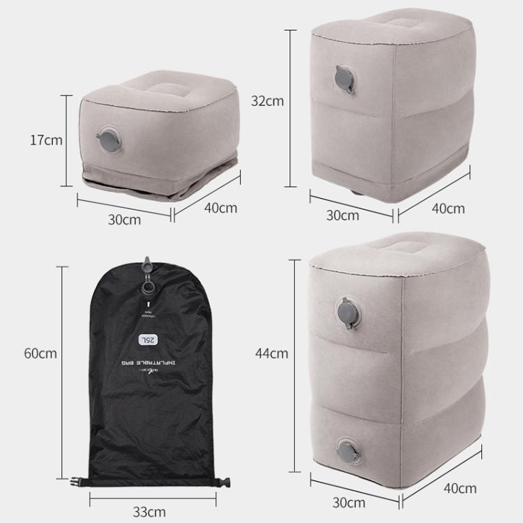 TRAELSKY Pouf gonflable en PVC floqué Repose-pieds pour avion, train, voiture Repose-pieds de bureau avec sac gonflable, 2 couches, 3 couches, Hauteur réglable Double valve
