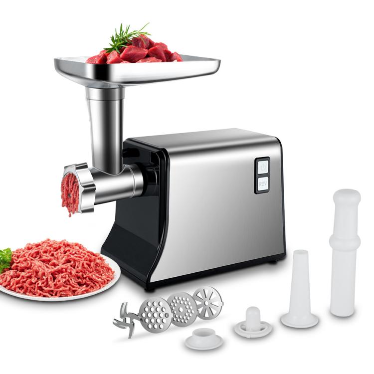 Hachoir à viande électrique en acier inoxydable avec poussoir à saucisses, usage domestique, prise UE, prise US