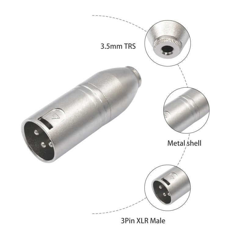 Adaptateur audio boîtier métal 3,5 mm femelle 1/8 TRS vers Carnott mâle XLR mâle