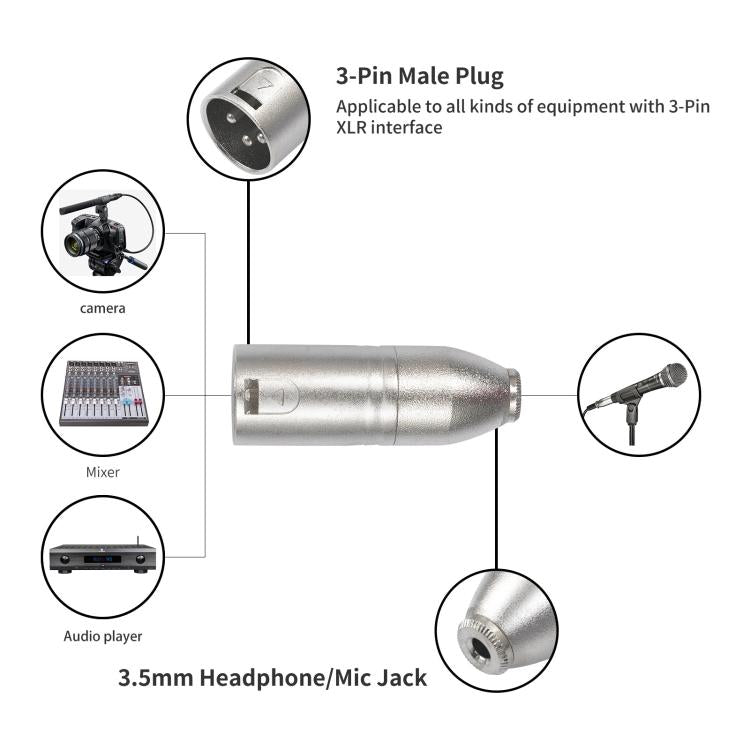 Adaptateur audio boîtier métal 3,5 mm femelle 1/8 TRS vers Carnott mâle XLR mâle