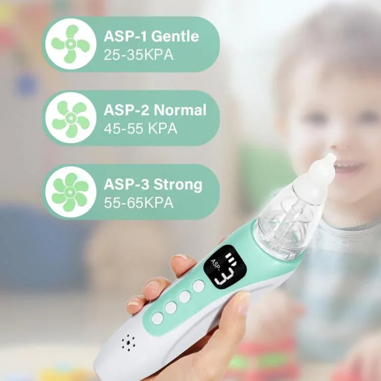 Mouche-bébé électrique avec 3 embouts en silicone de qualité alimentaire, musique apaisante au piano et lumières LED douces